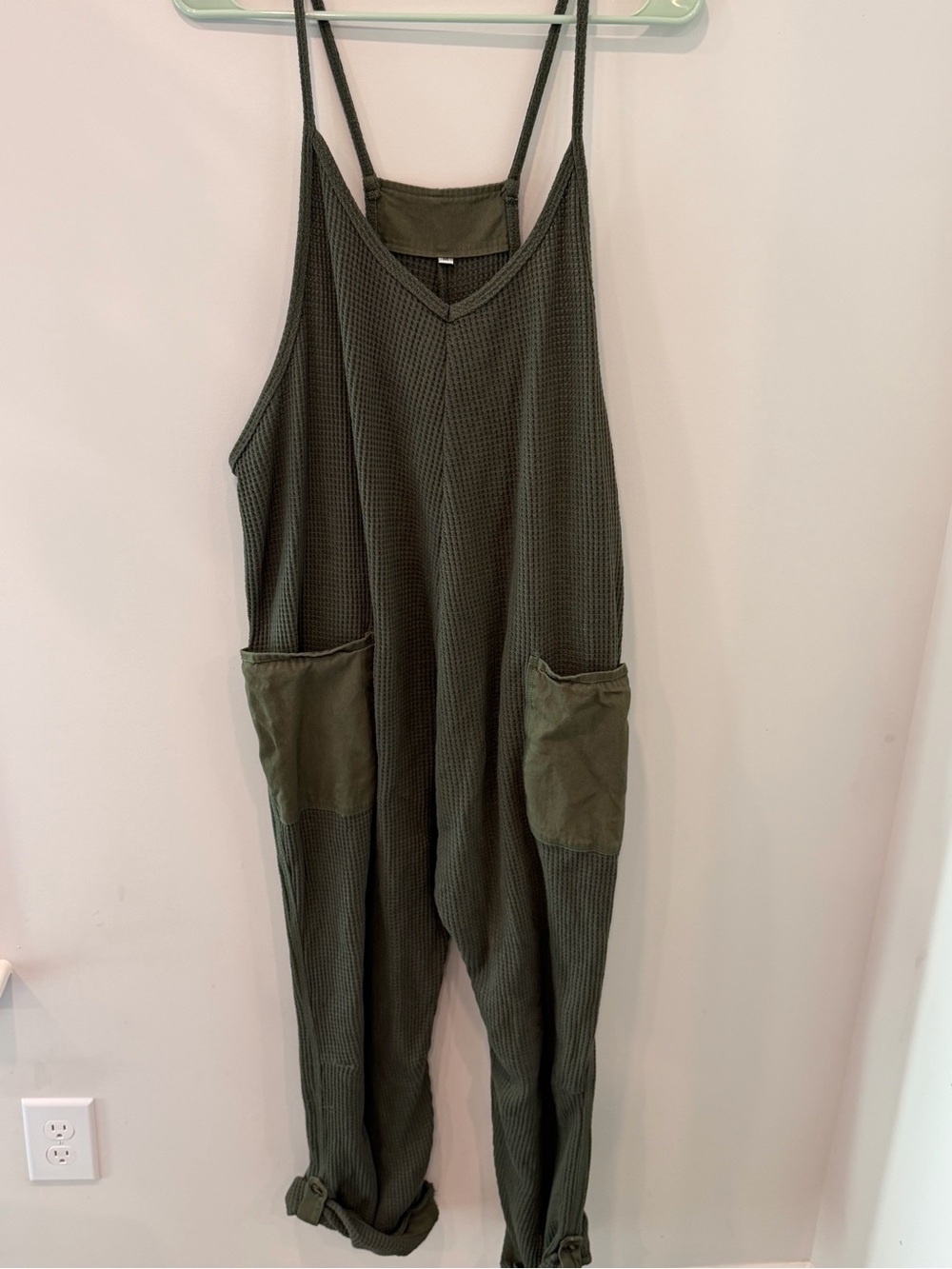Green Waffle Knit Jumpsuit